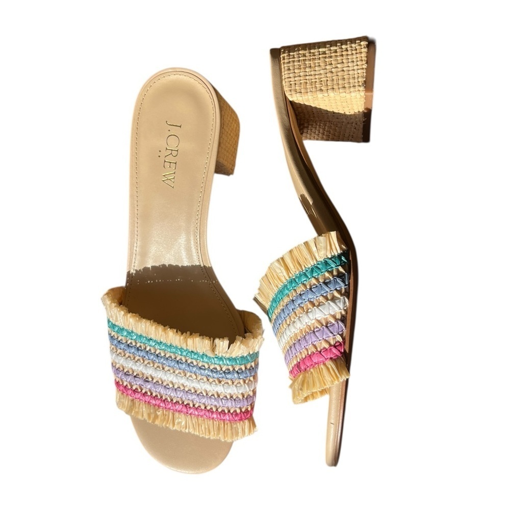 J. Crew Factory Size 9.5 Braided Striped Rainbow Raffia Block Mule Heel Sandals